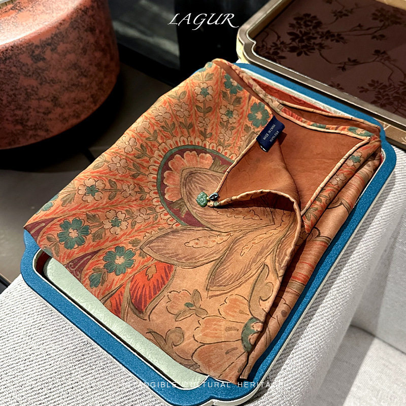 非遗红云纱丨观自在敦煌纹祥桑蚕丝丝巾真丝围巾中国风气质送礼女