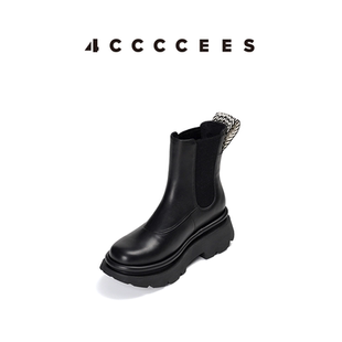 4CCCCEES / Crunch Chelsea 厚底短靴保暖绒面内里切尔西马丁靴