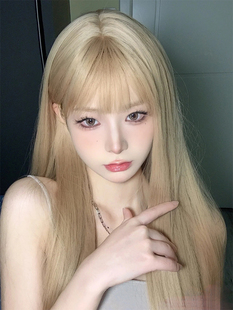 闪格假发女长发时尚白金色2025新款全头套齐刘海长直发整顶假发套