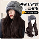 假发帽子女秋冬2025新款 韩系氛围感针织帽长卷发一体可拆卸全头套