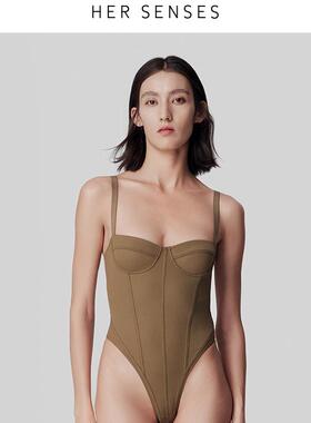 HER SENSES/何识律动系列环保尼龙纱线1/2杯钢圈连体衣O134