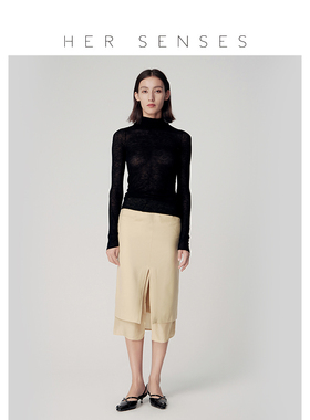 HER SENSES/何识时装系列简约水溶羊毛高领罗纹针织打底衫WTP30