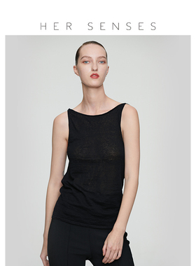 HER SENSES/何识时装系列新品黑色简约吊带露背上衣WCM52