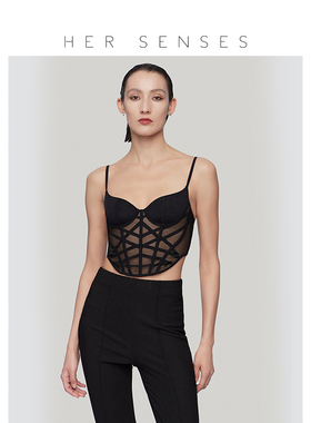 HER SENSES/何识重构系列条纹蕾丝3/4杯塑身钢圈鱼骨胸衣 C103