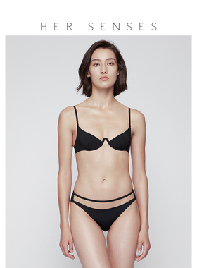 HER SENSES/何识艺塑系列弹力网纱拼接几何倒V线条钢圈文胸 B075