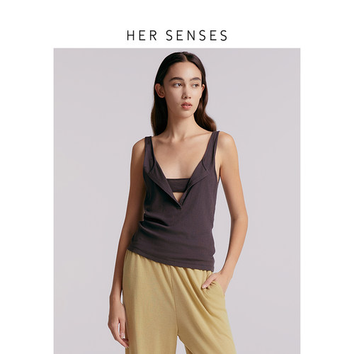HER SENSES/何识时装系列修身简约百搭亨利领背心HTT14