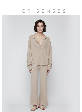 HER SENSES/何识时装系列居家舒适宽松阔腿针织长裤可外穿 C061