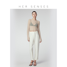 SENSES 何识时装 系列微透亚麻混棉短款 圆领长袖 针织上衣 HER