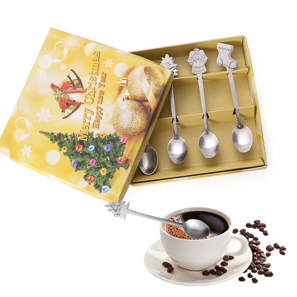 4pcs/set stainless steel christmas tableware coffee spoons i