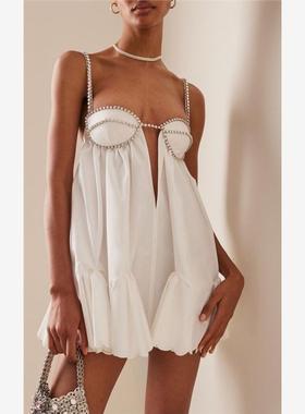 吊带钻条大摆褶皱连衣裙 Sexy Strap Pleated Drilled Dress