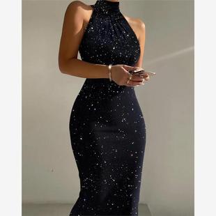 Bodycon 高领撒粉包臀连衣裙Glitter Sleeveless Neck Dress High