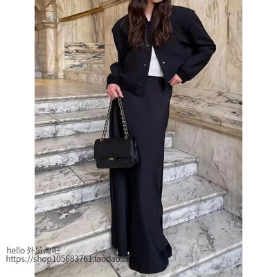 欧美风新款色丁长款高腰