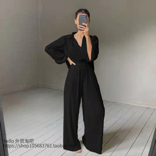 New autumn and winter pleated shirt + pleated trousers suit