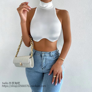欧美风无袖露脐短款小背心外穿内搭设计感上衣 sexy cropped vest