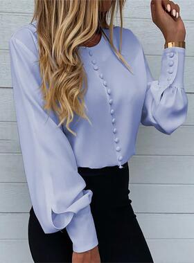 Women Solid White Blouse Shirt Spring 2021 灯笼袖衬衫女