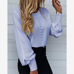 Women Solid White Blouse Shirt Spring 2021 灯笼袖衬衫女