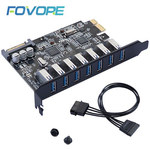 SuperSpeed USB 3.0 7 Port PCI E Express card with a 15pin S
