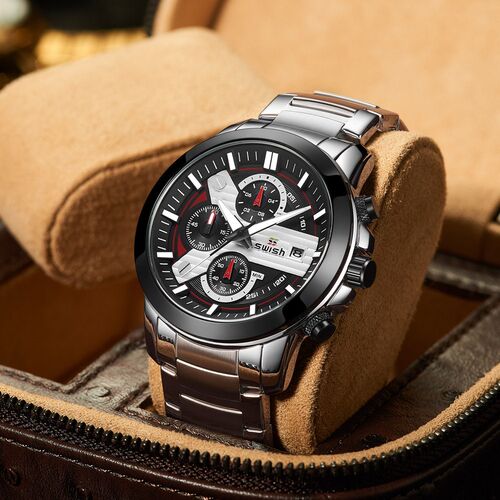 SWISH Silver Mens Watches Top Brand Luxury Waterproof Sport