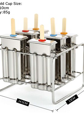 6 Mould Stainless Steel Molds Ice Lolly Popsicle Ice Cream H