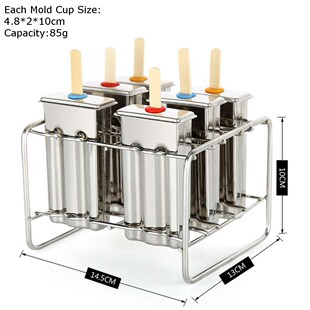 6 Mould Stainless Steel Molds Ice Lolly Popsicle Ice Cream H