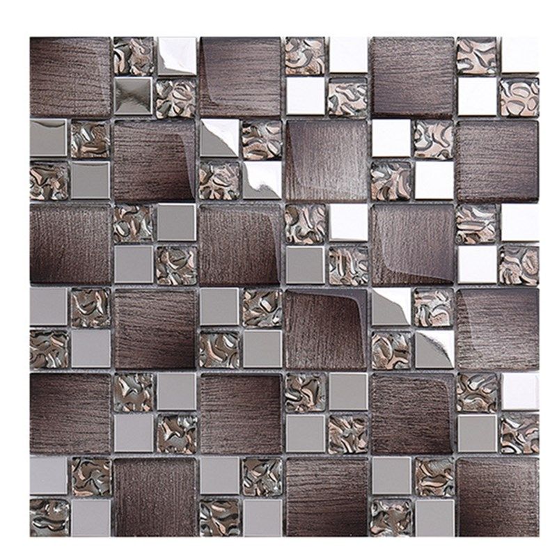 11 pcs/pack, Mystery Grey Plated Silver Glass Mosaic Tile fo