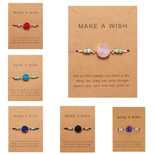 Make Wish Paper Card Hand woven Lucky Red String Bracelet F