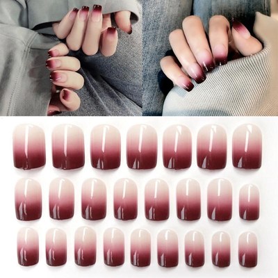 24pcs Acrylic Gradient Fake Nails Full Cover For Short Deco