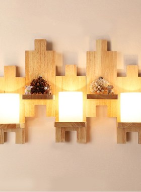 Oak Modern wooden Wall Lamp Lights Wood+Glass E27 For Bedroo