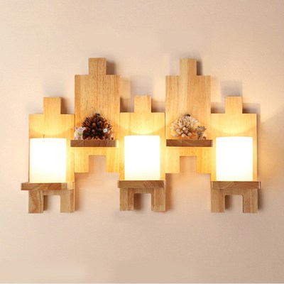 Oak Modern wooden Wall Lamp Lights Wood+Glass E27 For Bedroo