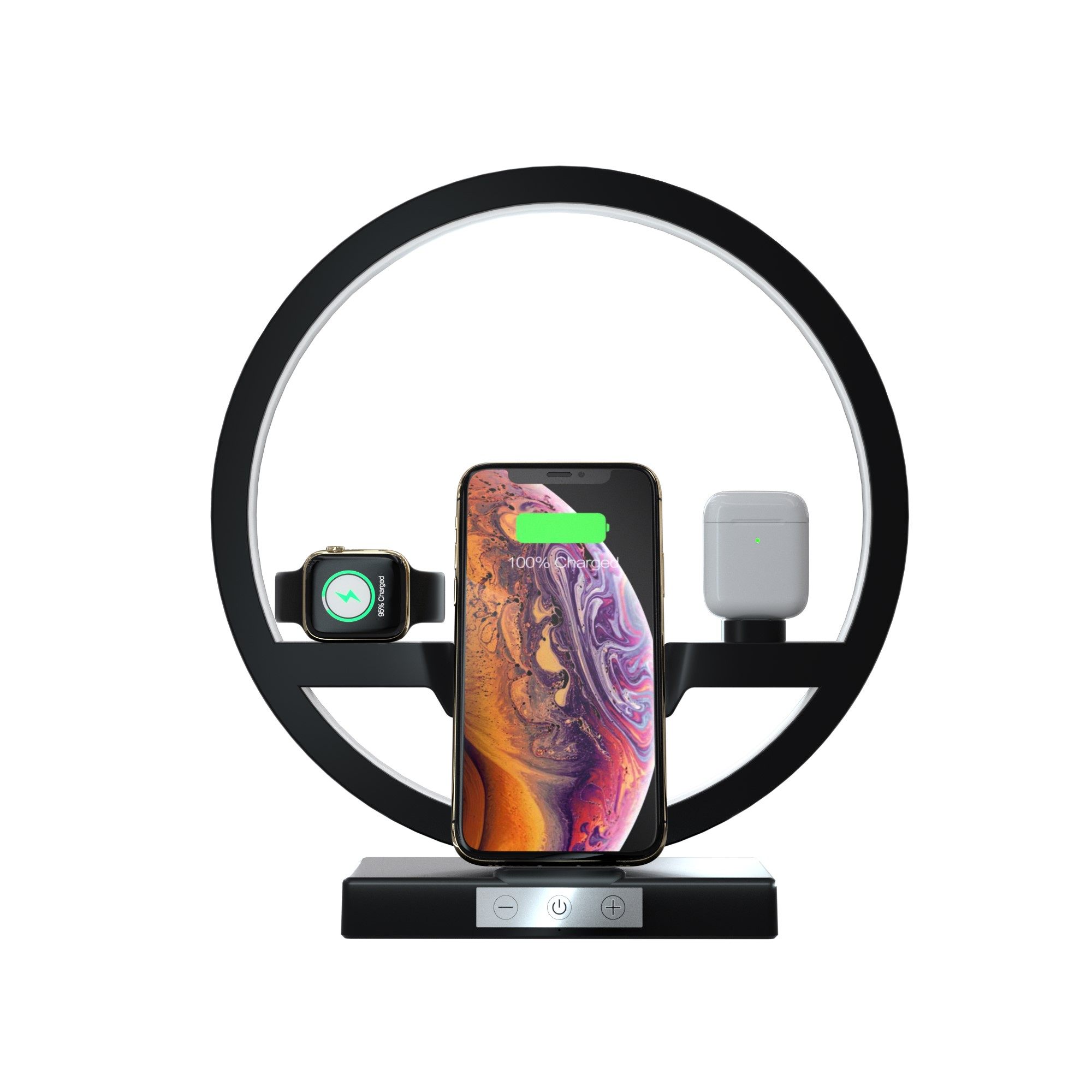 3 IN 1 QI Fast Wireless Charger Dock with LED Lamp for iPho