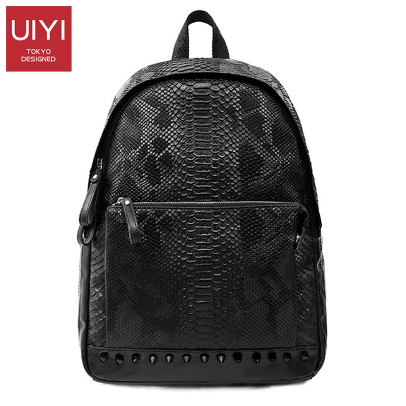 UIYI brand men's backpack PVC leather python mosquito lapto