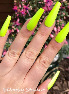 Neon Green Super Long Press On Nails Coffin Colored Full Co