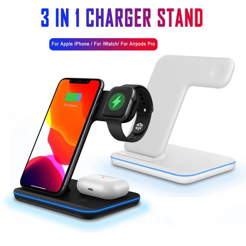 1pc New 15W 3 In 1 Qi Wireless Charger Stand For IPhone 12