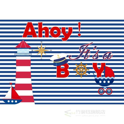 7x5FT Navy Blue Nautical Ahoy It's a Boy Baby Shower Party B