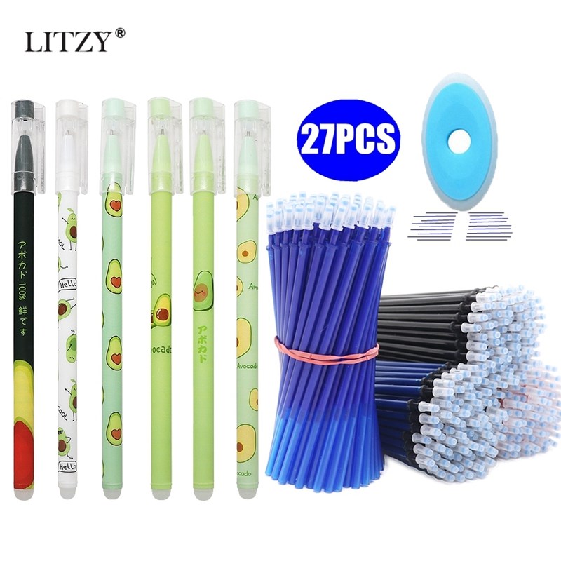 27Pcs/Lot Avocado Erasable Gel Pen Blue Ink 0.5mm Washable