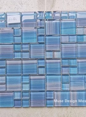 Hand Painted Blue Grey glass mosaic tiles,kitchen backsplash