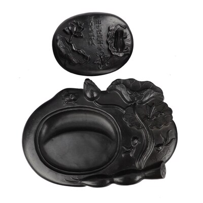 Lotus Natural Calligraphy Rock Carving Ink Stone Chinese Pai