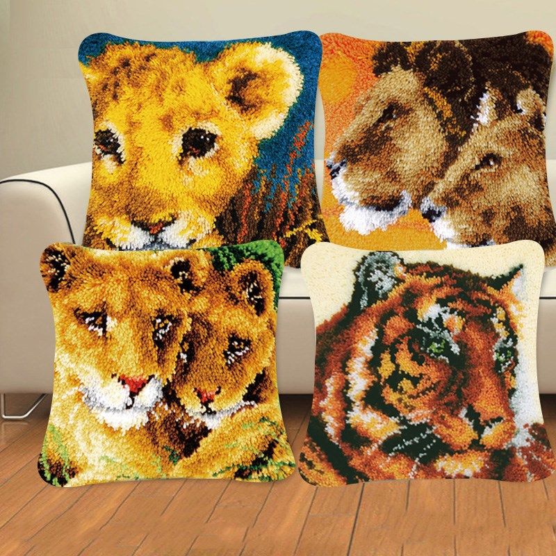 DIY Hand Knitted Embroidered Carpet Animal Birds Tiger Yarn