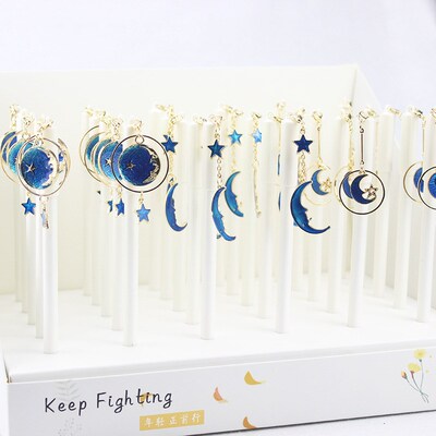 Creative dark blue Starry Sky Star Moon Pendant Gel Pen Sig
