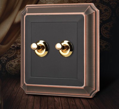 Switch socket retro hand made old black walnut brass copper