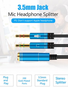 Headphone Microphone Splitter 3.5mm 2 Male To Female Jack A