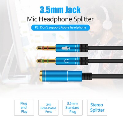 Headphone Microphone Splitter 3.5mm 2 Male To Female Jack A