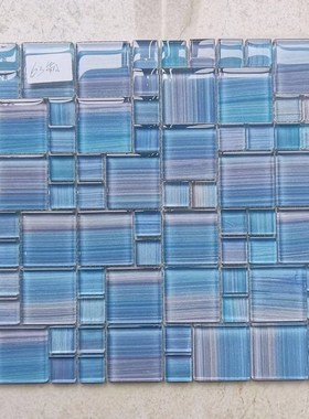 11pcs Crystal Glass Sky Blue hand painted mosaic tiles, kitc