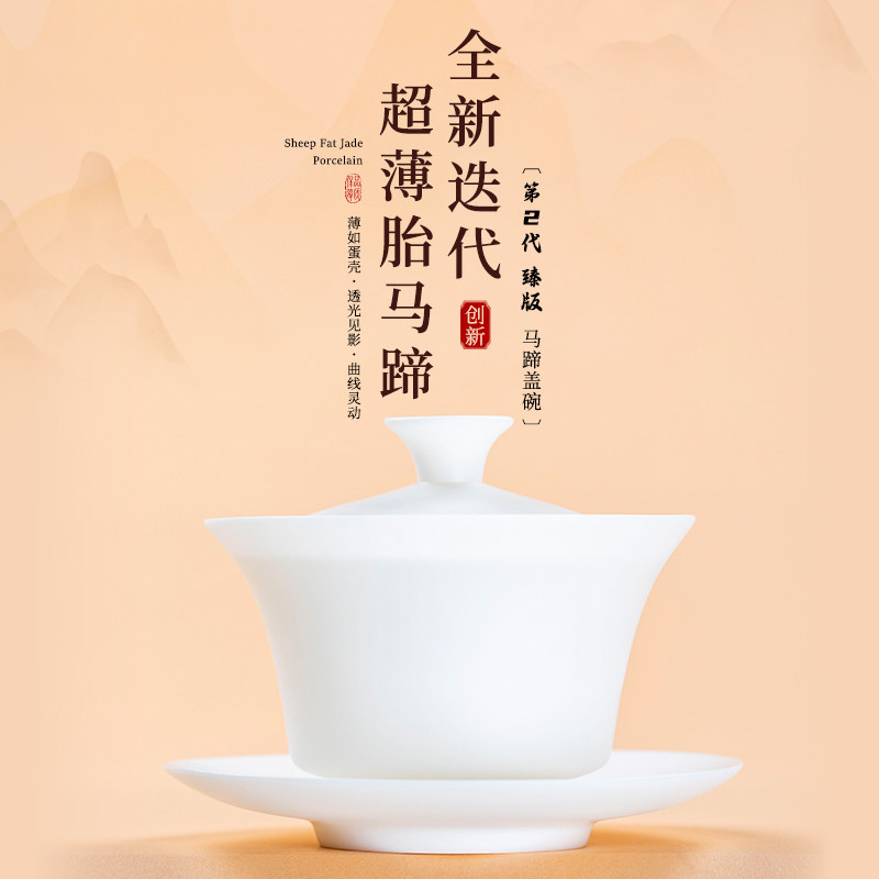 钰铨龙门第二代白瓷薄胎马蹄盖碗