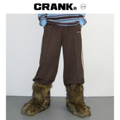 男女同款 CRANK 蕾丝边棕色运动长裤 日常休闲直筒裤 24秋冬新品 时尚