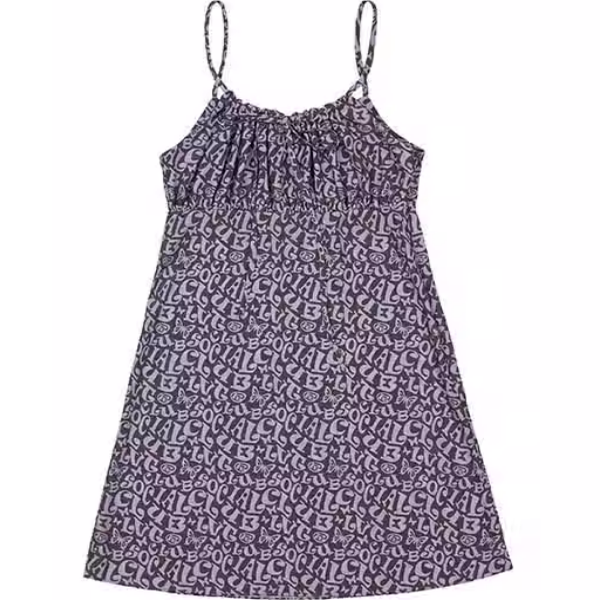 LUVISTRUE 叶舒华同款美式复古字母印花吊带连衣裙女修身小众