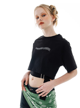 runningHIGH夏季T恤青春短袖T恤宽松圆领字母腰带韩国代购