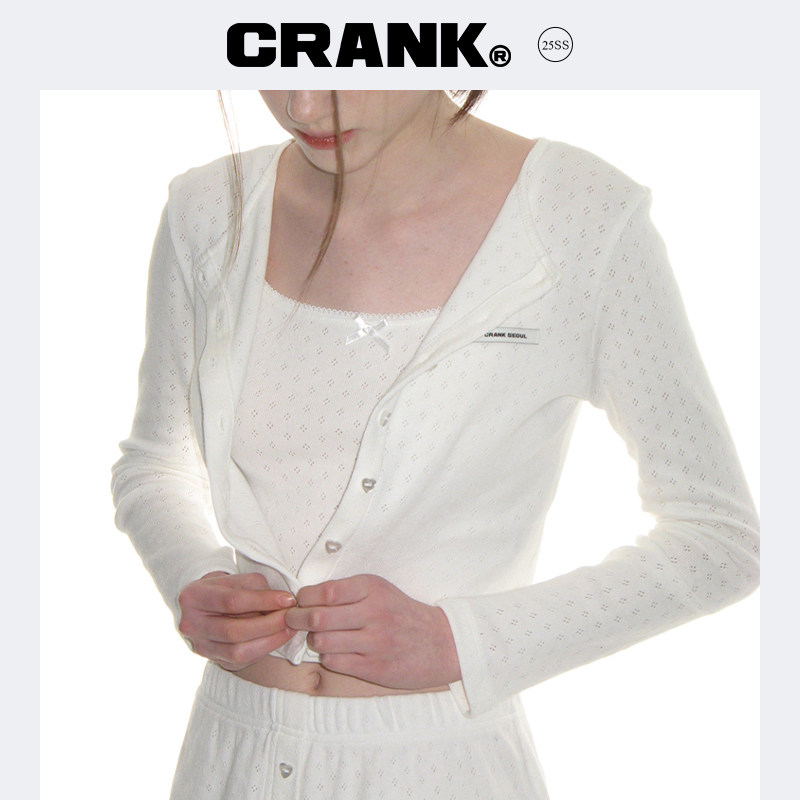 CRANK 25花边蝴蝶结修身吊带打底衫新款奶黄色心形镂空背心