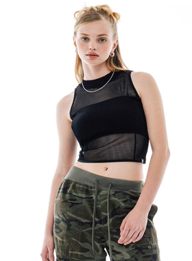 runningHIGH吊带透视修身露背无袖圆领纯色短款韩国代购