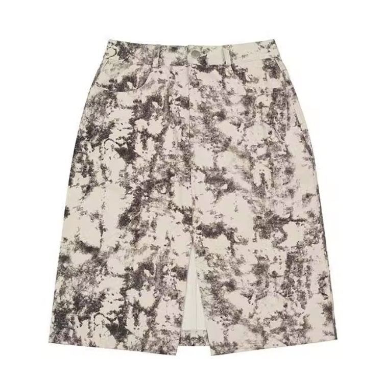 LUVISTRUE 美式复古扎染印花半身裙女修身显瘦高级感小众不规则